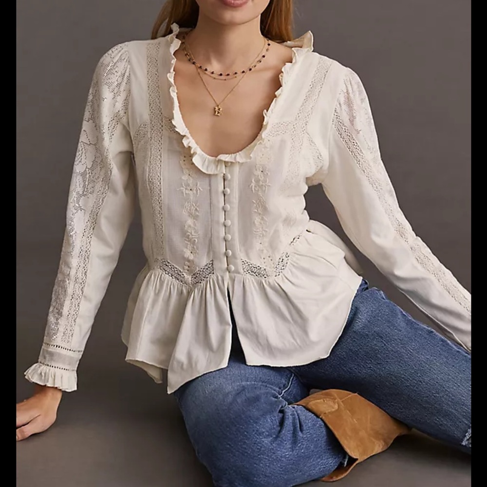 Elegant White Lace Trim Blouse